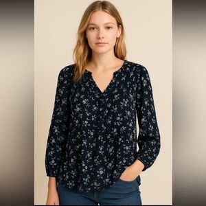 Ralph Lauren Denim & Supply Navy Floral Peasant Blouse Woman Medium Boho Coastal